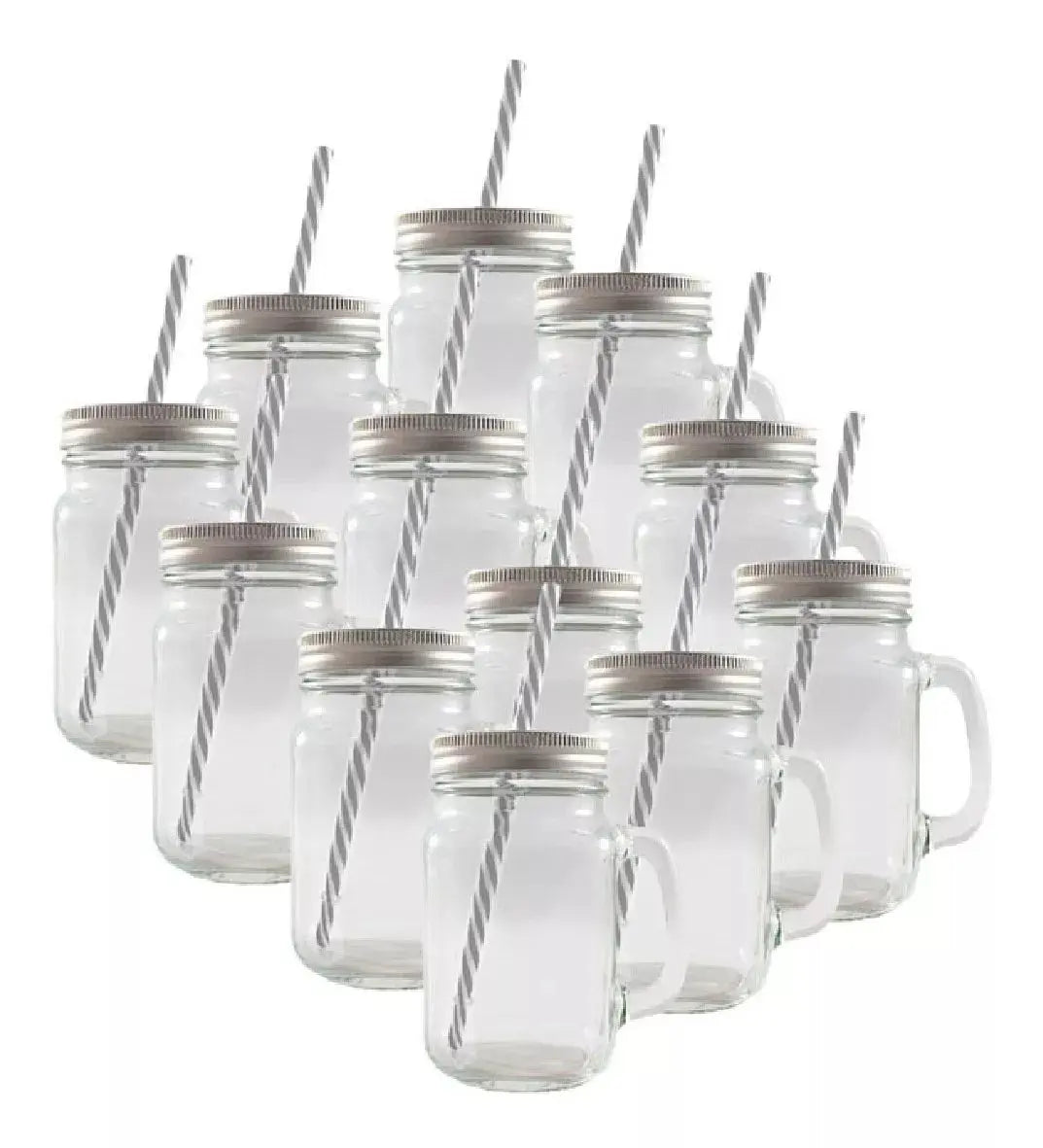12 Tarros Mason Jars Ice Cold Drink Tapa Y Popote Asa Vaso - MarchanteMX