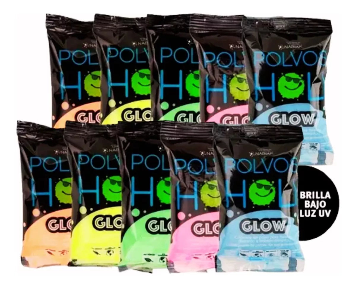Polvos Holi Glow Original Neón 75gr Paquete De 10 Fiesta