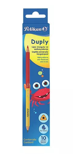 Lapiz Duo Bicolor Gris Rojo Pelikan Duply Triangular 2hb 10 Piezas