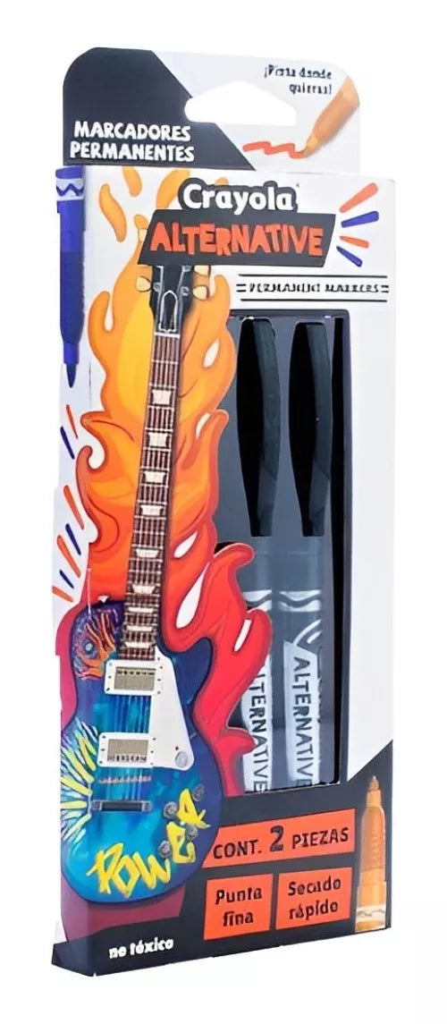 2 Marcadores Permanente Alternative Crayola Punta Fina Negro