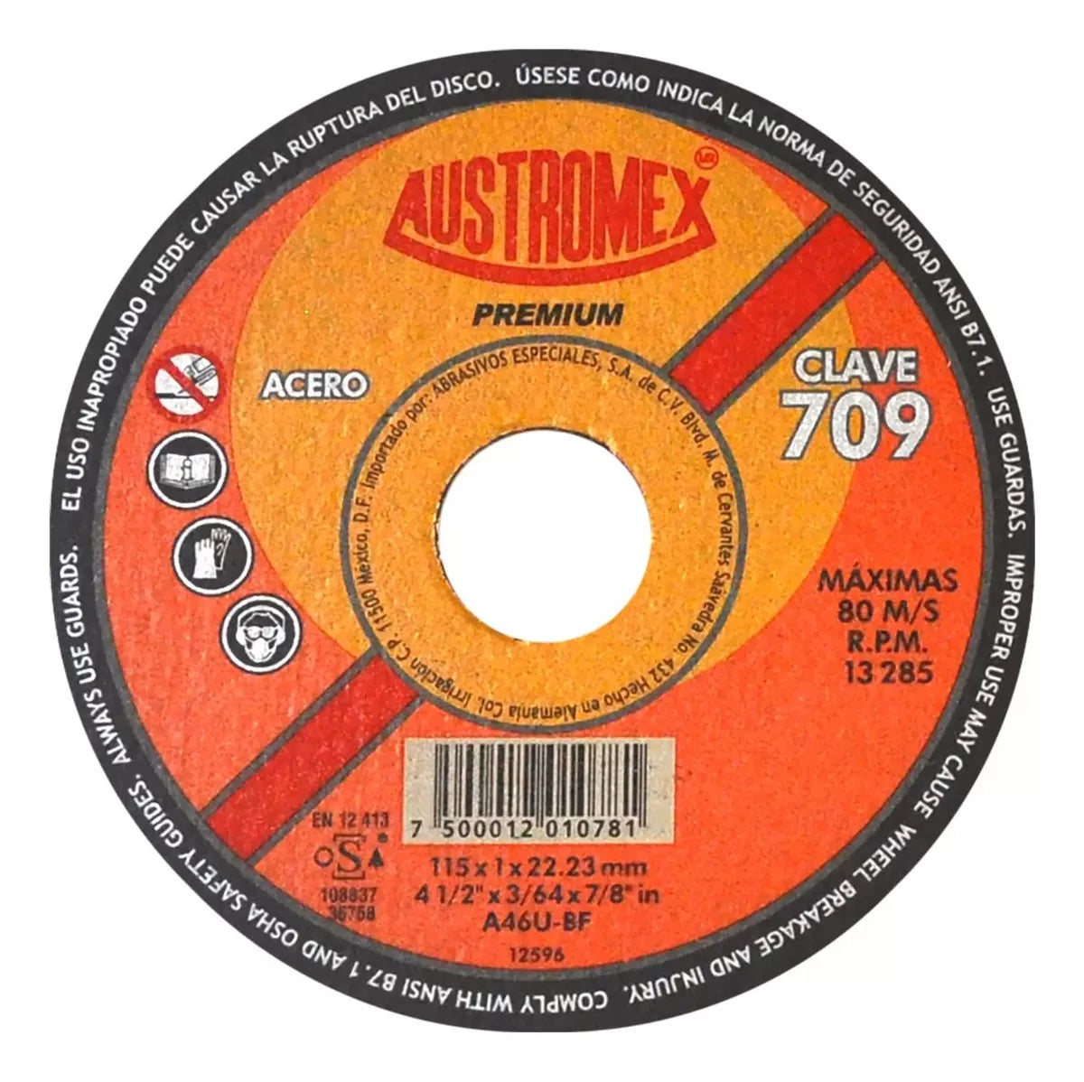 Disco Abrasivo Corte 709 Austromex 4-1/2'' Grano 46 Metal
