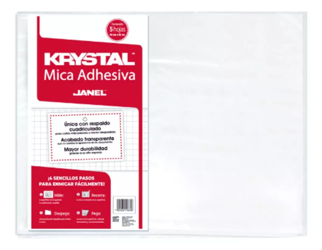 Mica Adhesiva Janel Krystal 50 Cm X 65 Cm 5 Pliegos