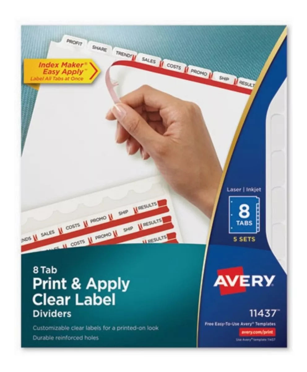 8 Separadores Avery Personalizable Transparentes Carpeta