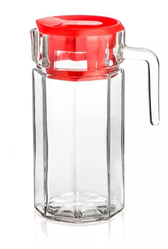 Jarra Vidrio Octagonal Grande Tapa 1.5 L Agua Cristal