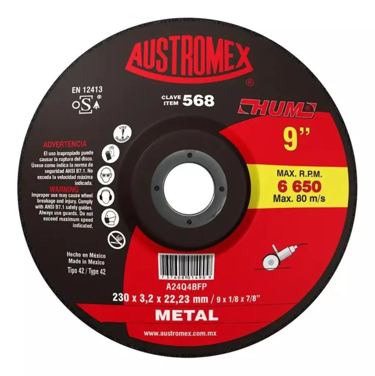 Disco Abrasivo Corte 568 Austromex 14'' G30 Rapido Metal
