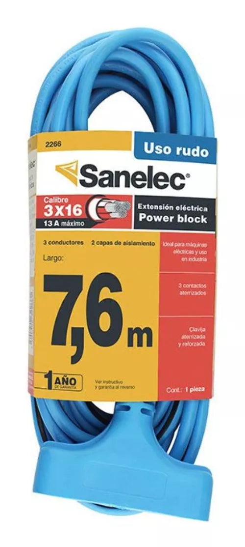 7m Extensión Eléctrica Azul Power Block Sanelec 3 Conductores