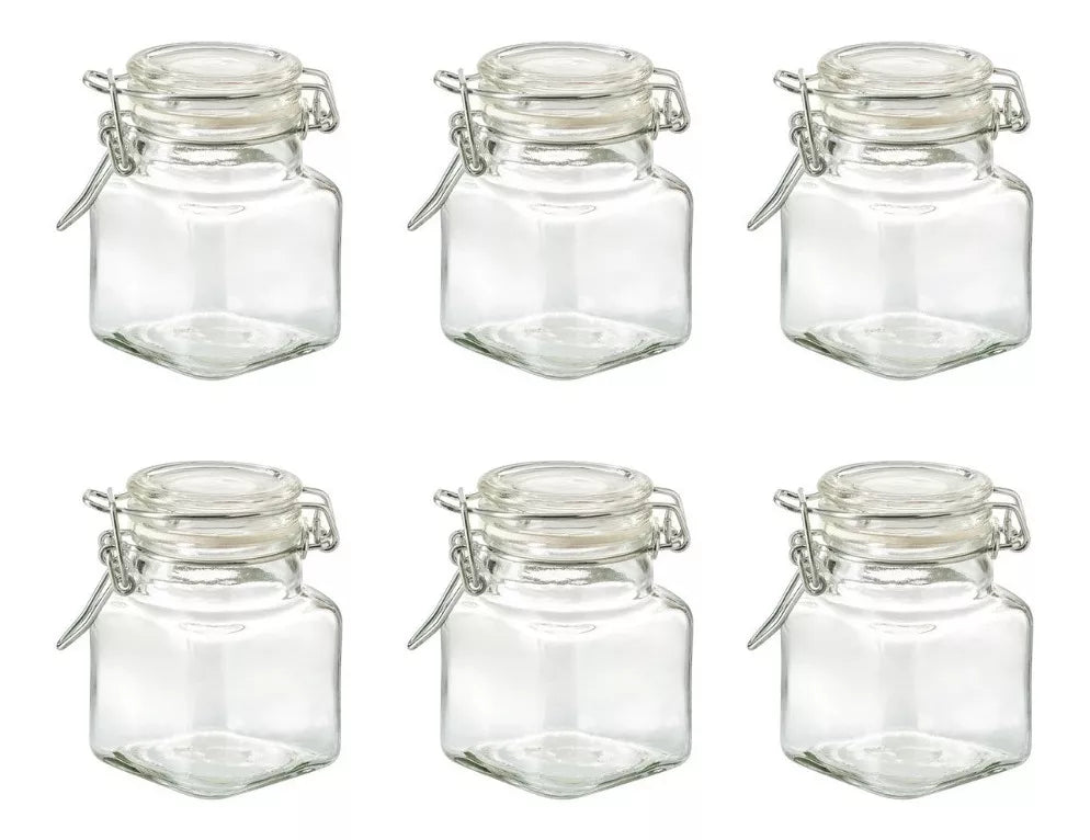 Set 6 Frascos Vidrio Almacena Cocina 100 Ml Tapa Hermetica