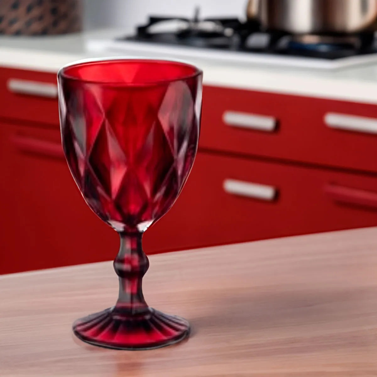 Set 24 Copas Color Rojo Cristal Vidrio Labrado 245 Ml