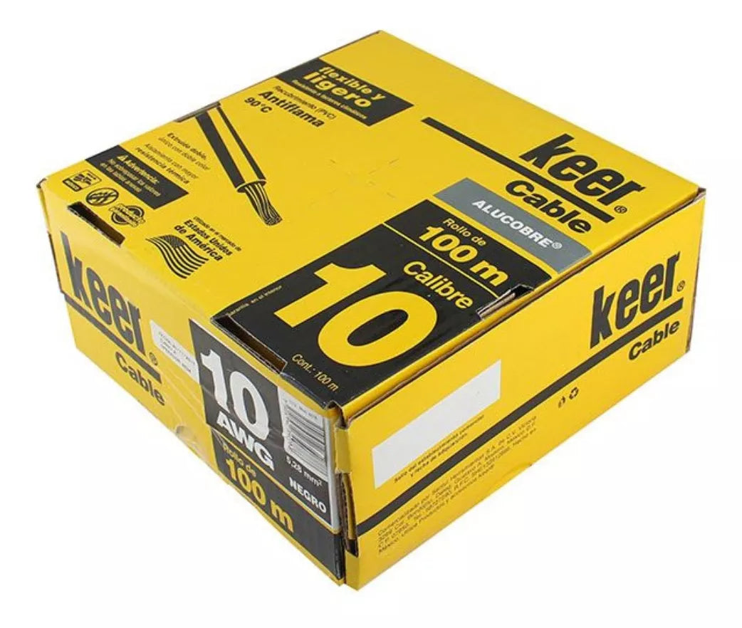 100 Metros Cable Ligero Keer 10 Awg Negro Antiflama 3125 W