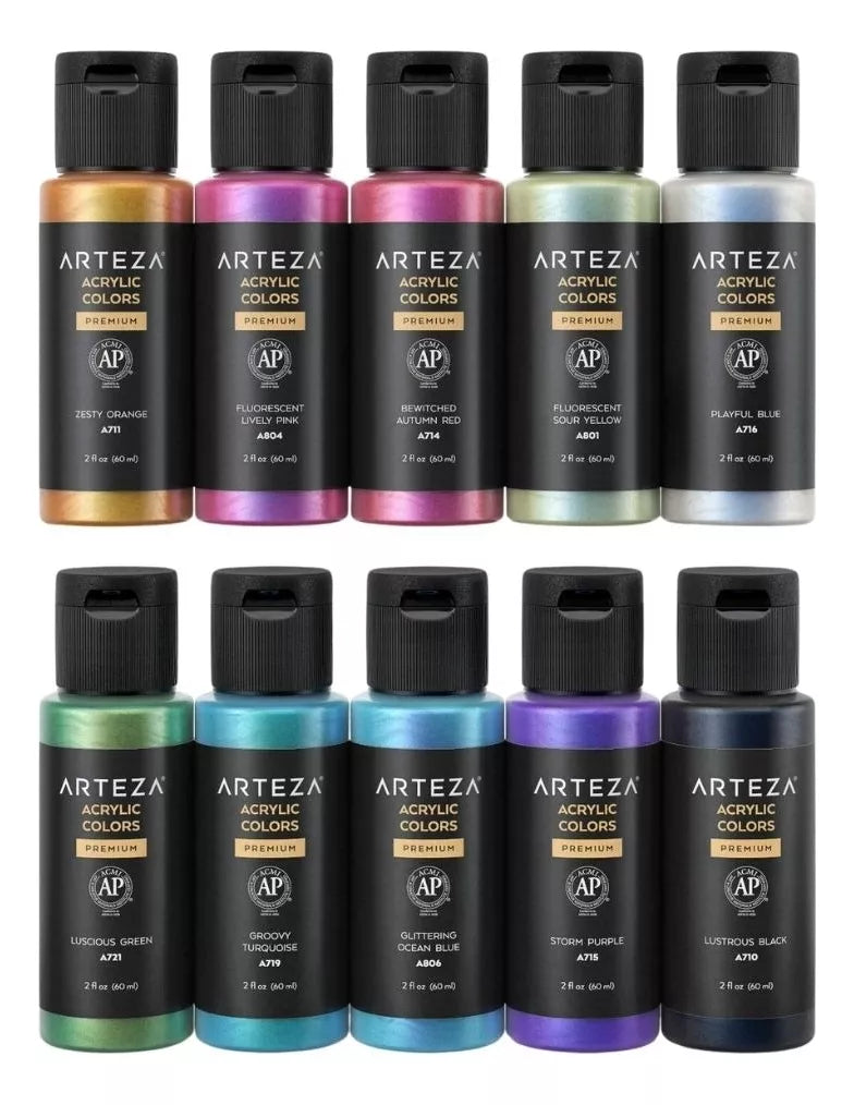 Set De 10 Botes De Pintura Acrilica Arteza 60ml C/u