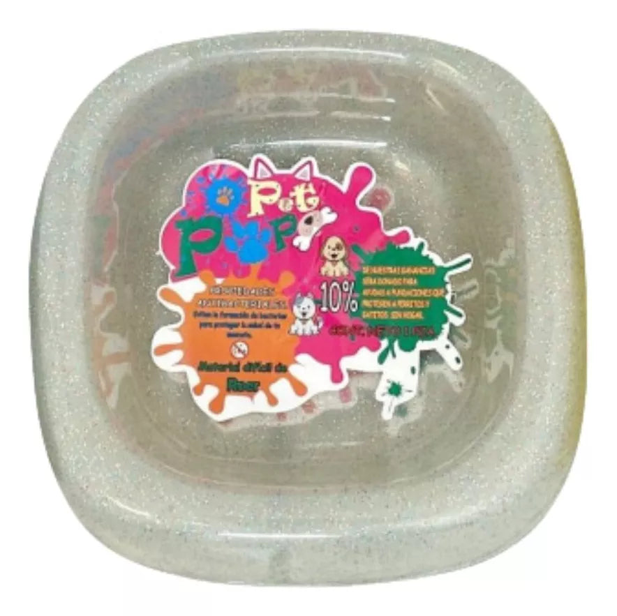 Plato Comida Perros Pet Pop Mascotas Cuadrado Glitter Humo