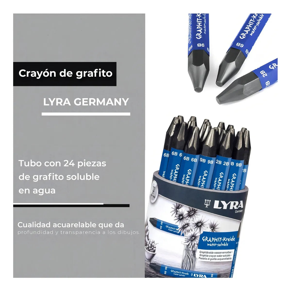 Set 24 Crayónes Lyra Grafito Soluble Agua Dibujo 2b 6b Y 9b