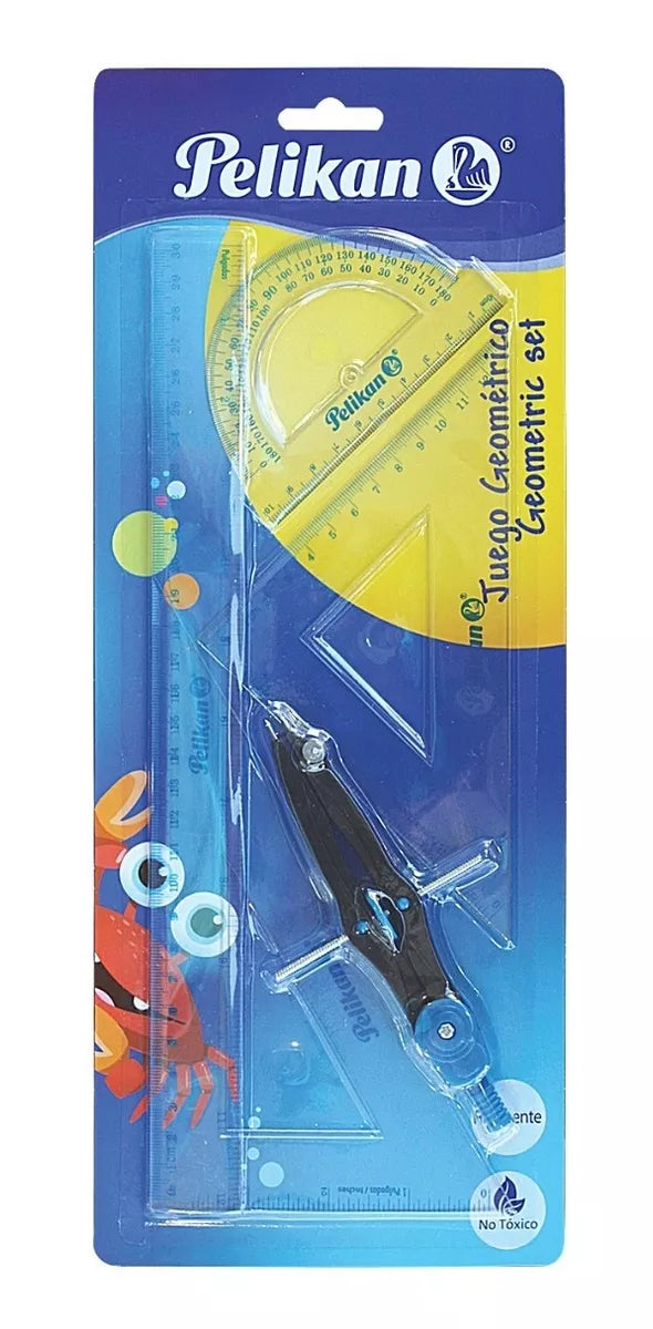 Juego Geométrico 5pzas Mediano Plástico Pelikan Escolar