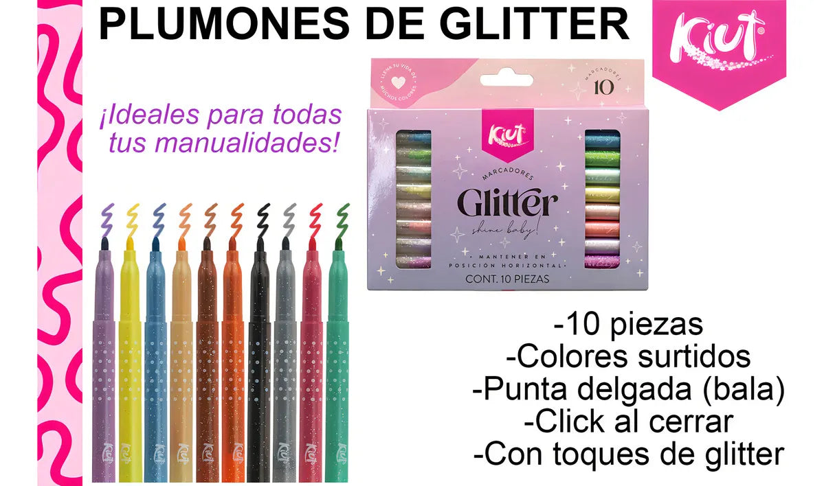 10 Marcadores Norma Kiut Efecto Glitter Lettering