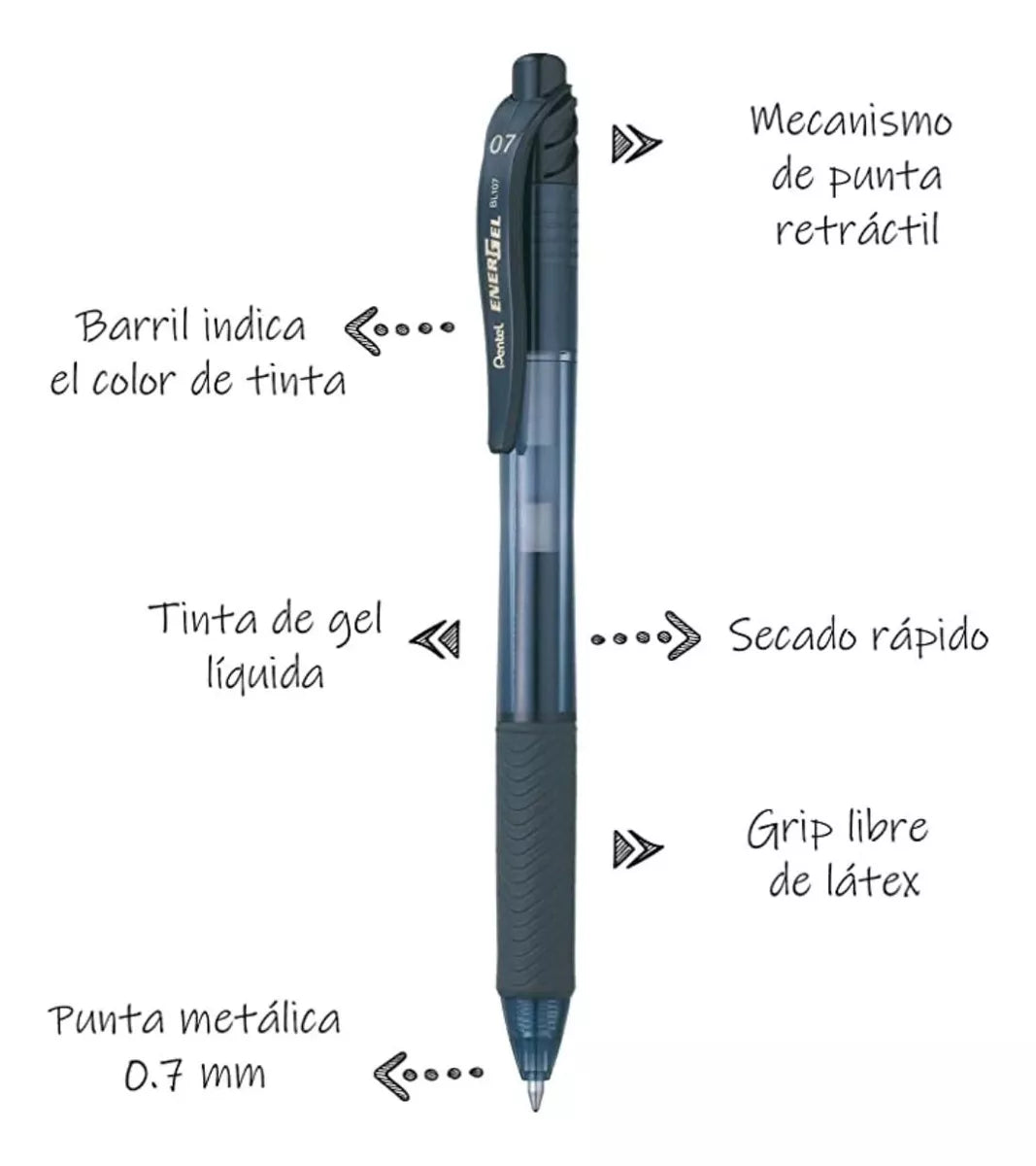12 Boligrafo Retractil Pentel Energel Bl107 Tinta Gel 0.7mm