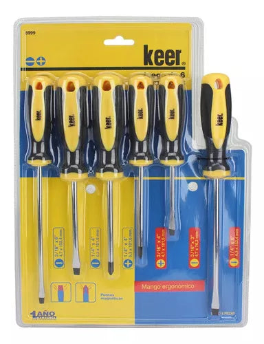 Juego 6 Desarmadores Punta Magnetica Keer Mango Bimaterial