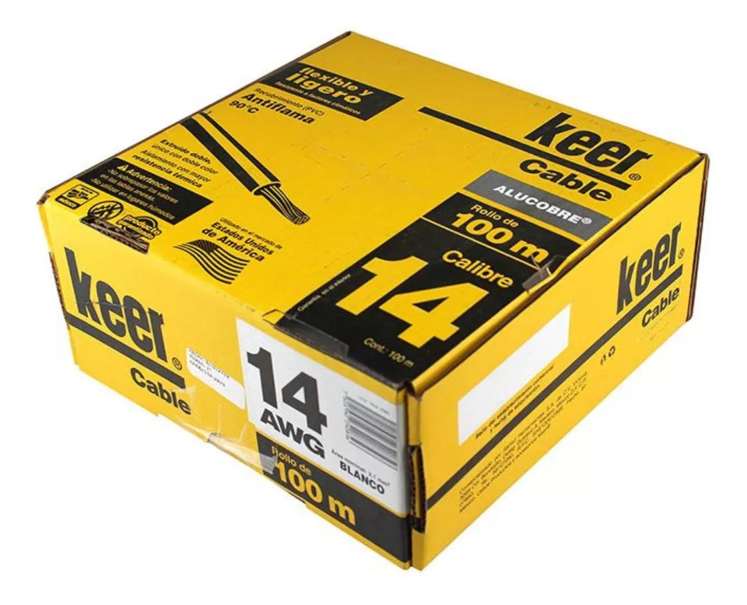 100 Metros Cable Ligero Keer 14 Awg Blanco Antiflama 1875 W