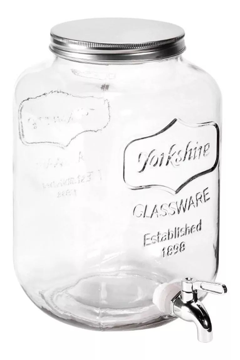 Dispensador De Bebidas Vitrolero Vidrio Con Base Mason 8lt