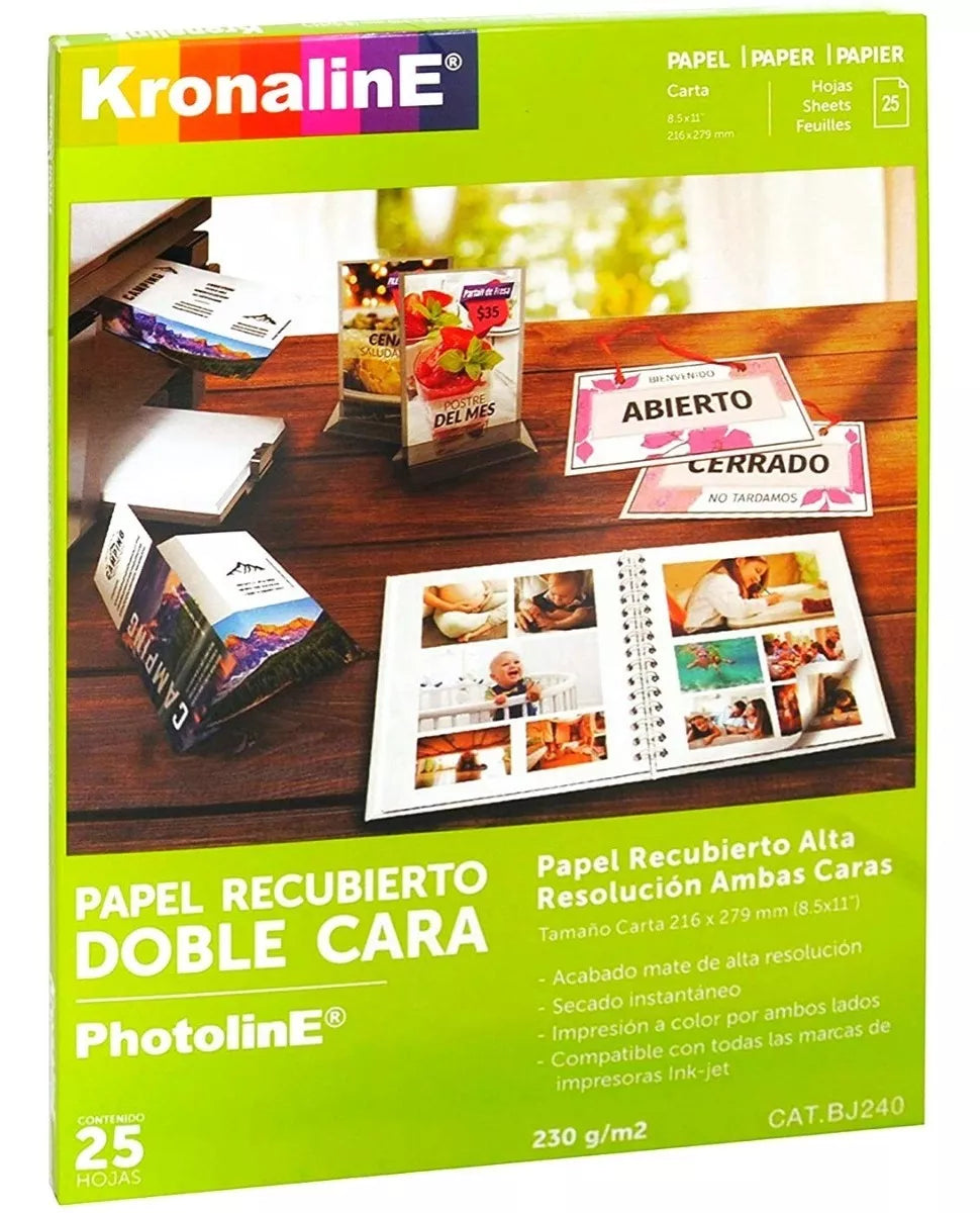 Papel Recubierto Alta Resolución Doble Cara Kronaline 25 Piezas
