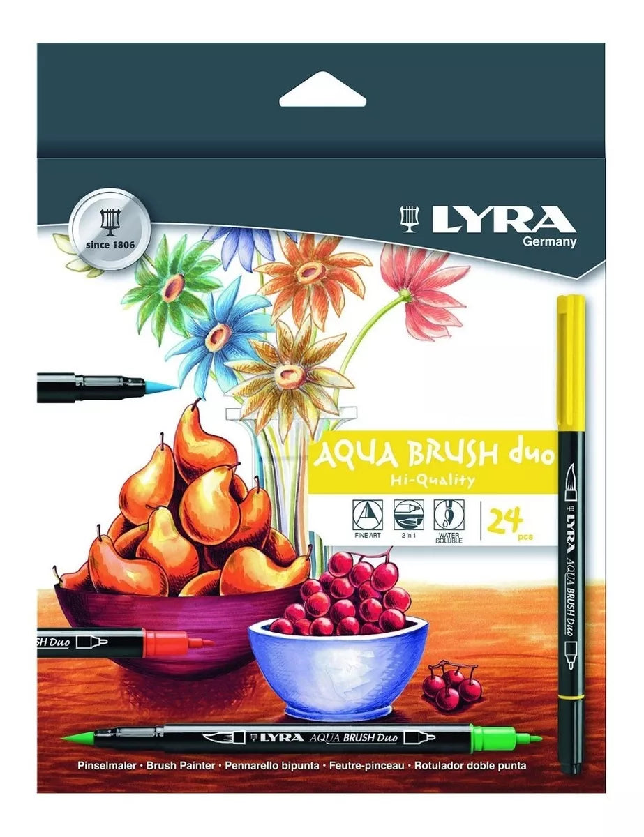 Set 24 Aqua Brush Duo Rotulador Lyra Doble Punta Marcadores