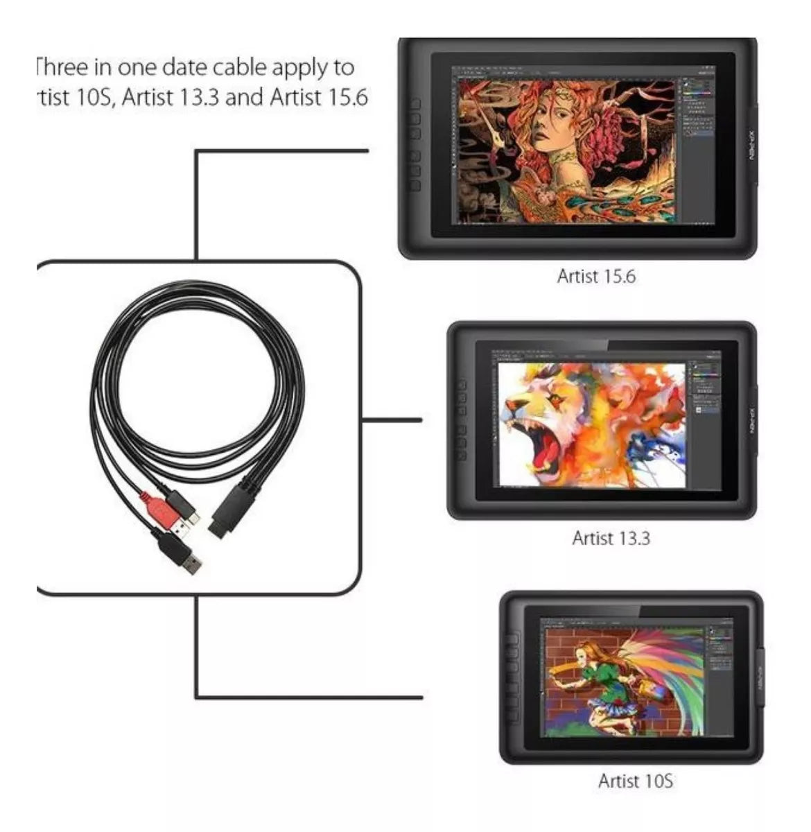 Cable Cargador Xp-pen Spe40 3en1 Tipo C Usb Tableta Artist