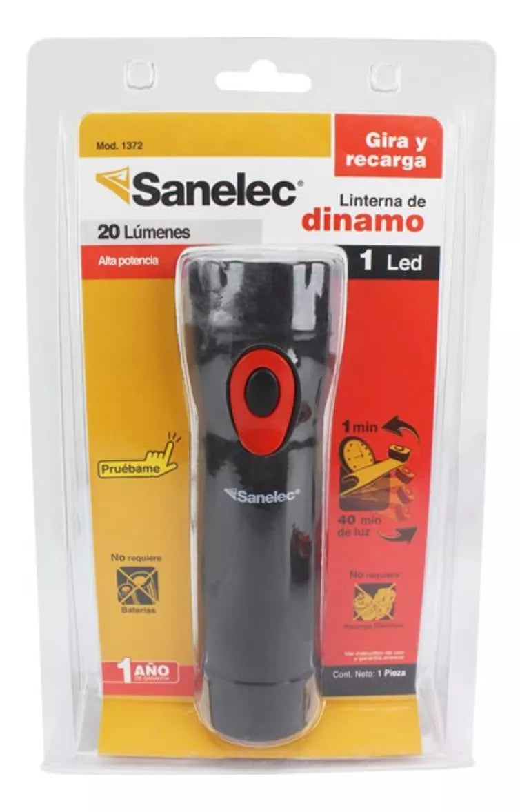 Linterna De Dinamo Sanelec Recarga Manual 1 Led 20lm 1372