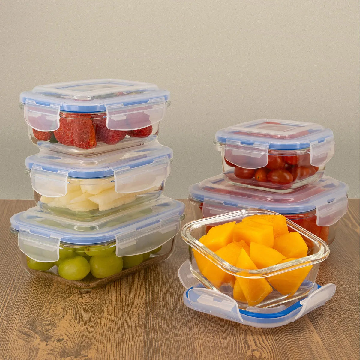 4 Contenedor Hermético Vittori Vidrio Cuadrado Grande 800 Ml