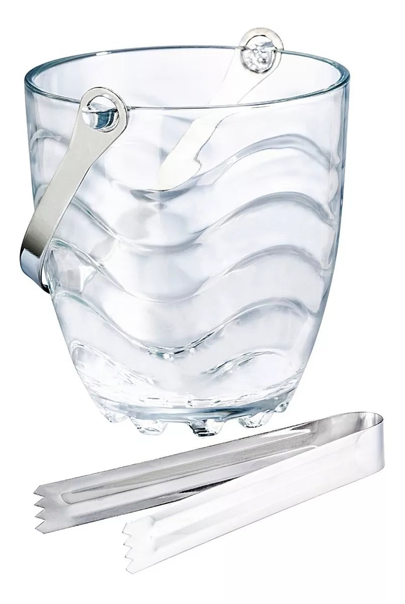 Hielera Vidrio Grueso Hielo Enfriadora Ondas Pinzas Regalo