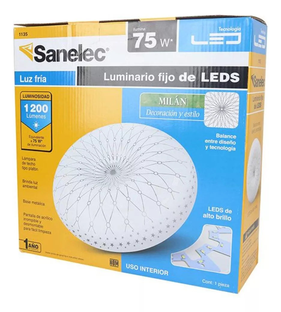 Luminario Led Plafón Redondo Sanelec 12w Milán 1135