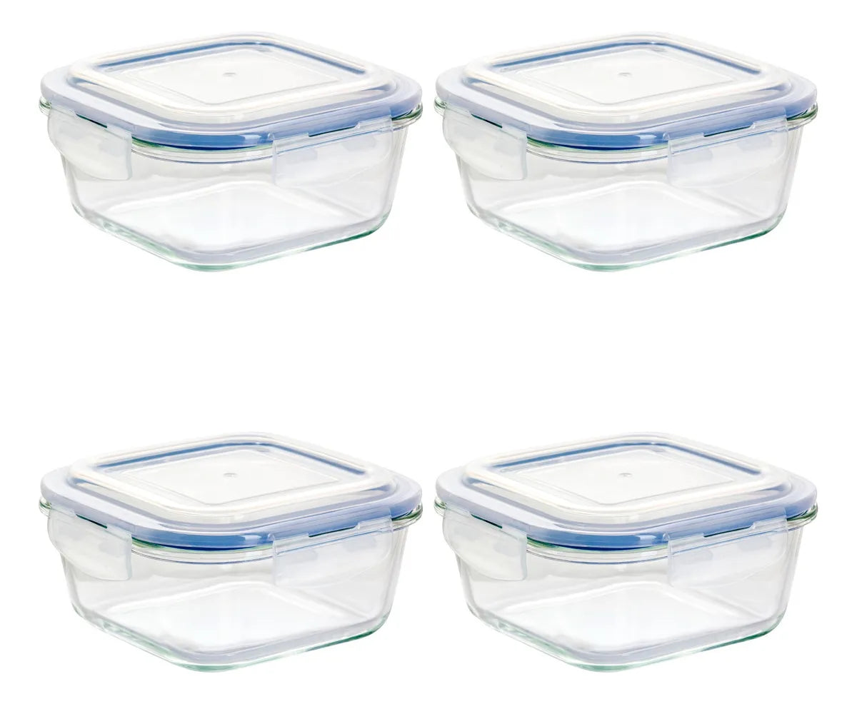 4 Contenedor Hermético Vittori Vidrio Cuadrado Grande 800 Ml