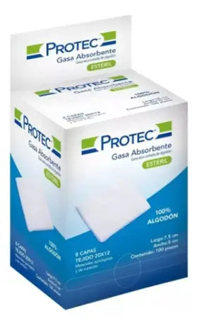 Gasa Estéril Protec 10x10cm – 100 Piezas de Algodón Absorbente 8 Capas