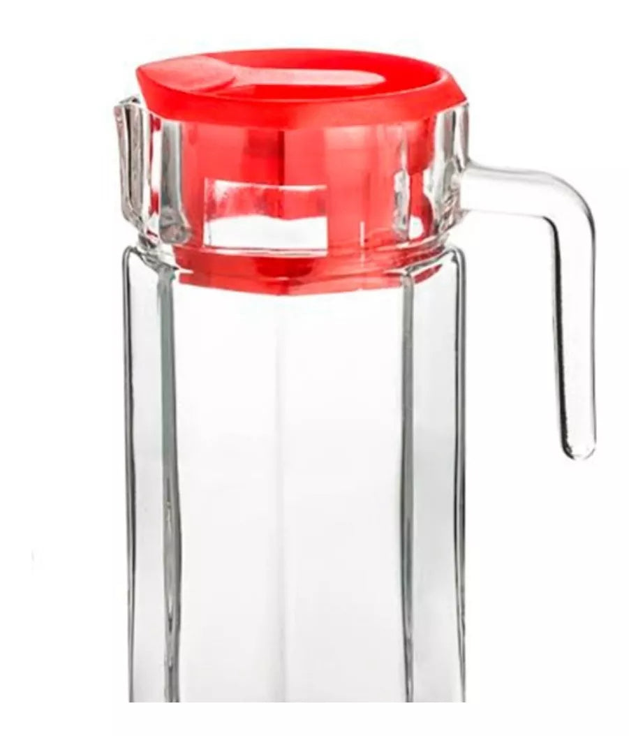 Jarra Vidrio Octagonal Grande Tapa 1.5 L Agua Cristal