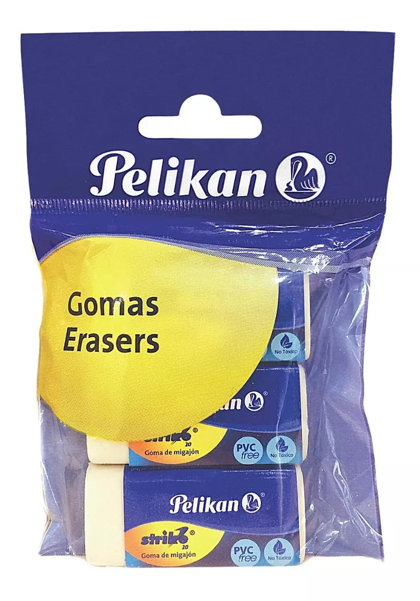 3 Gomas Borrador Migajón Superborrado Lápiz Pelikan Strike20