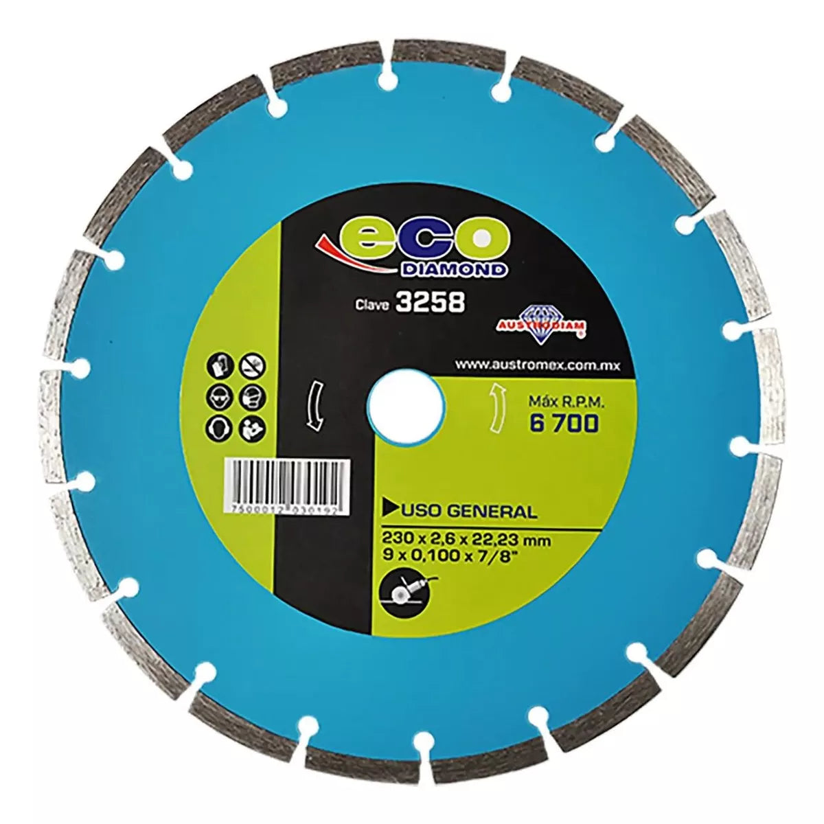 Disco Diamante Corte 3258 Austrodiam 9'' Material Abrasivo