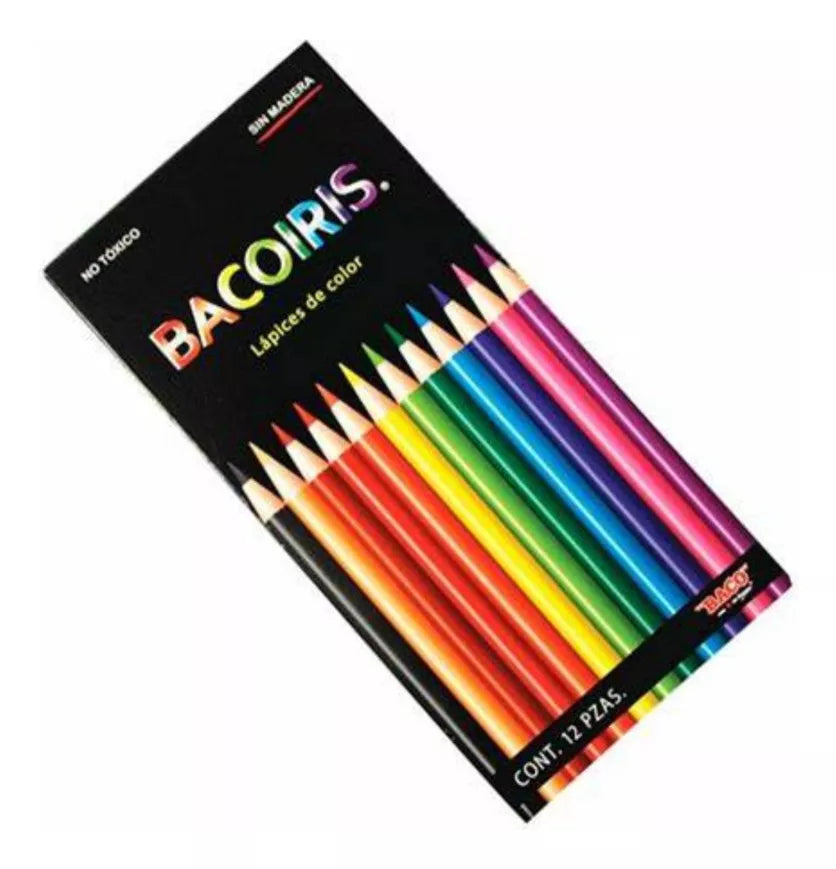 12 Lapices Colores Baco Largos Bacoiris Redondos Escolar