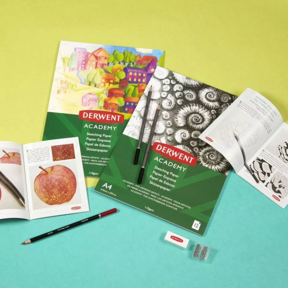 Set Inicio 12 Colores + Block Dibujo + Borradores Derwent