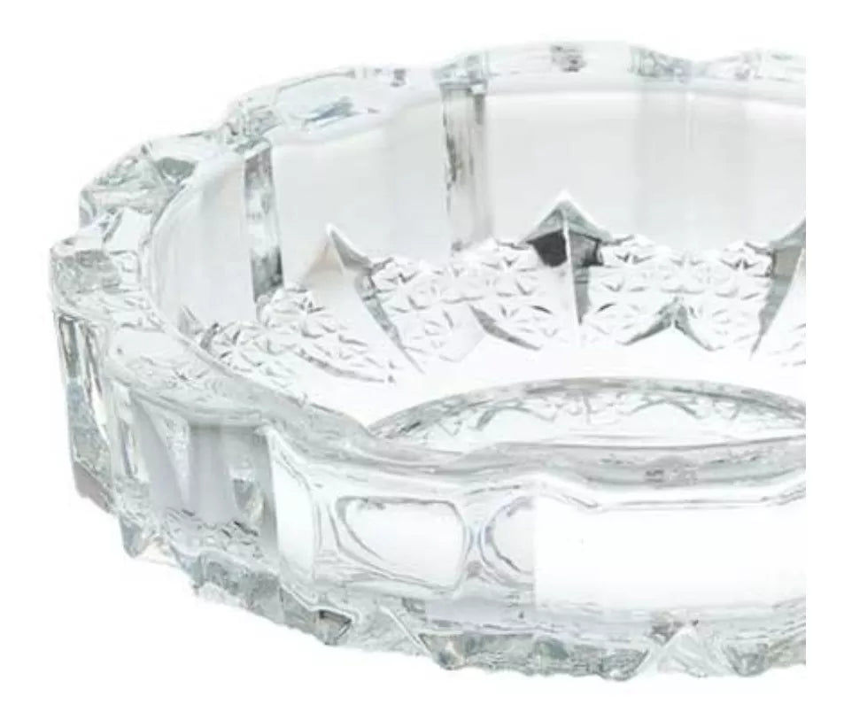 Cenicero Vidrio Redondo Cristal Cortado Labrado Grande