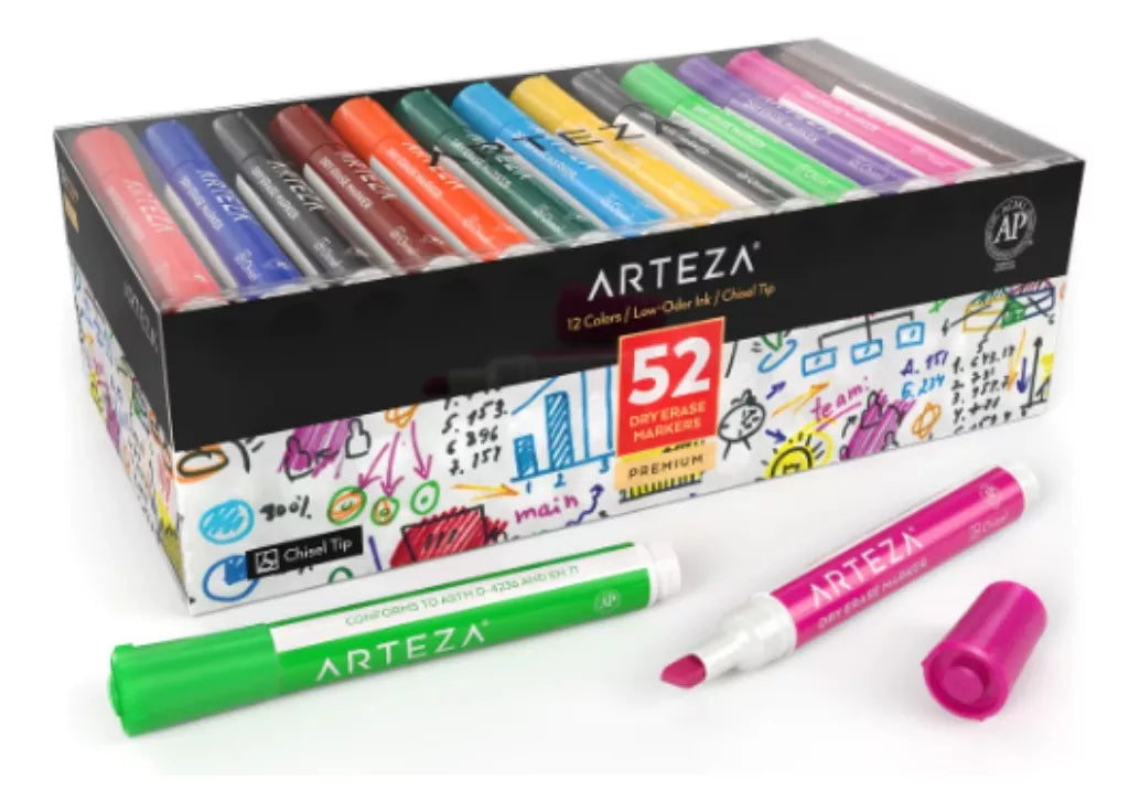 Econopack 52 Marcador Pizarrón Blanco Plumón 12 Color Arteza