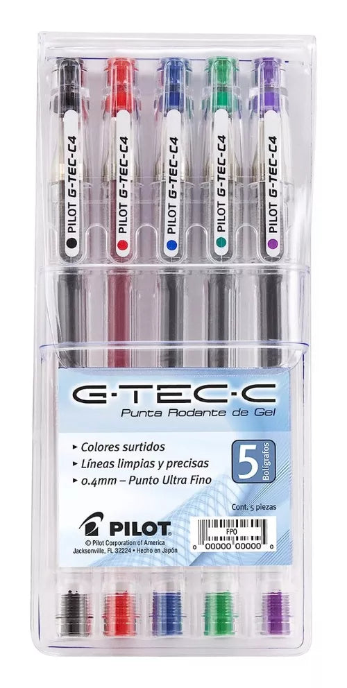 Set 5 Plumas Gel Pilot G Tec C4 Punto 0.4mm Colores Surtidos