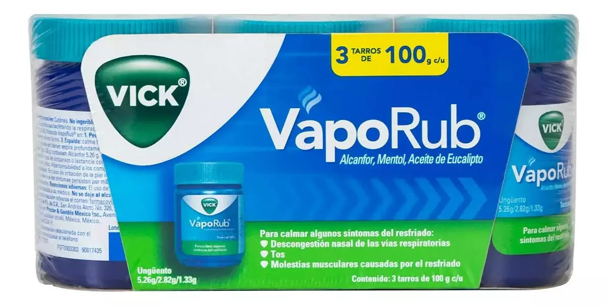 Pack 3 Piezas Ungüento Vick Vaporub De 100 G Resfriado