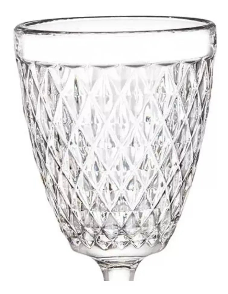 6 Copas Vino Tinto Blanco Vidrio Cortado Cristal Diamante - Vittori - detalle