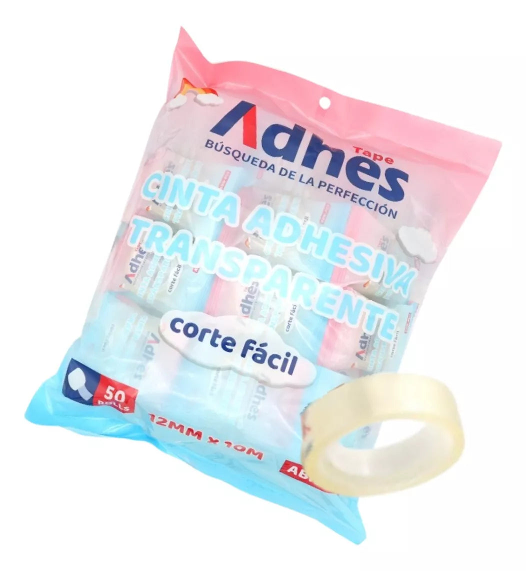 Bolsa 50pzs Cinta Adhesiva Corte Facil Adhes 12mmx10m