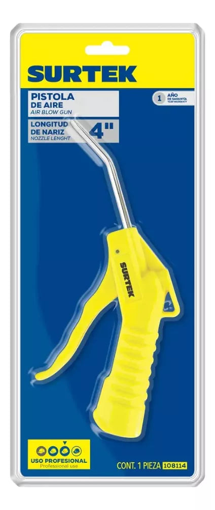Pistola Sopleteadora Aire Surtek 1/4 Npt Nariz 3'' Amarillo