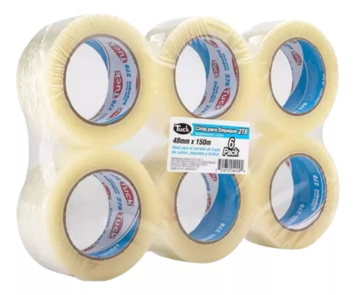 Pack 6 Cinta Empaque Transparente Tuck Adhesiva 48mm X 150m