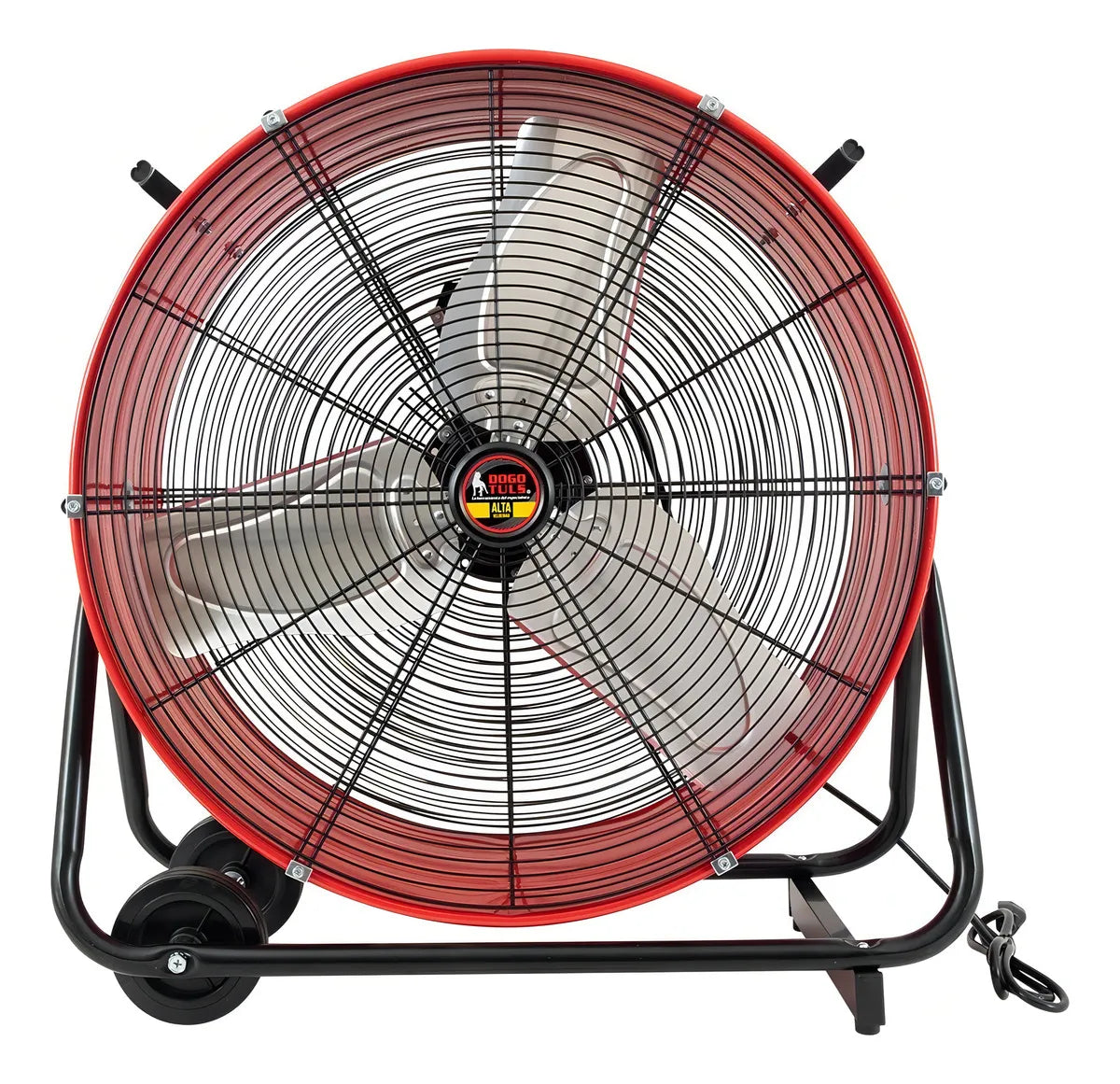 Ventilador Tipo Tambor Industrial 24 Pulgadas Con Llantas Cantidad De Aspas 3 Color De La Estructura Rojo Color De Las Aspas Plata Diámetro 60 Cm Frecuencia 60 Hz Material De Las Aspas Metalico
