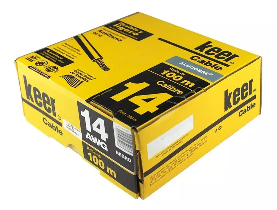 100 Metros Cable Ligero Keer Calibre 14 Awg Negro Antiflama