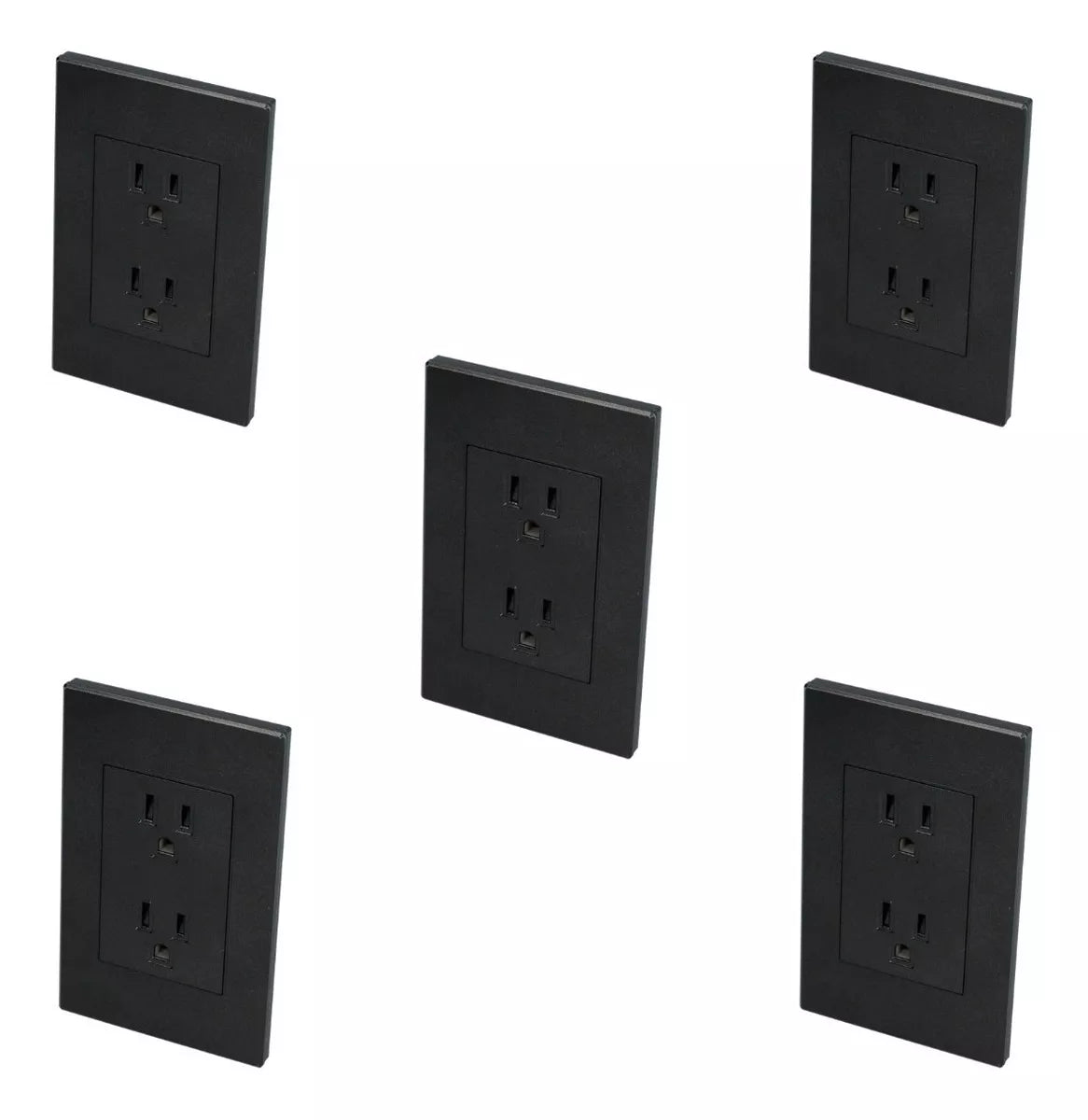 5 Piezas Placa Contacto Duplex Surtek Linea Premium Negro