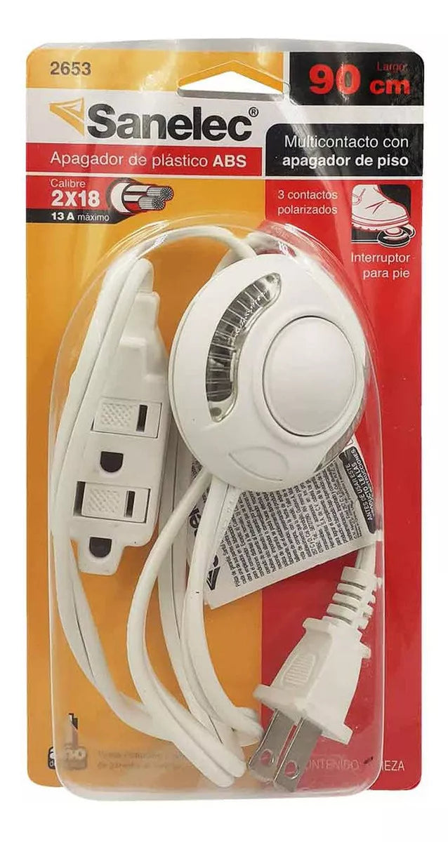 Extensión Con Apagador De Pie Con 3 Contactos Sanelec