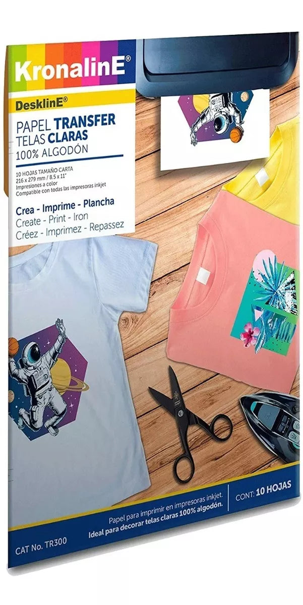 2 Pack Papel Transfer Kronaline Telas Claras 10 Hojas Tr300
