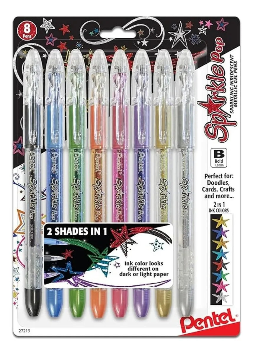 8 Boligrafos Gel Metalico Pentel Sparkle Pop 1.0mm